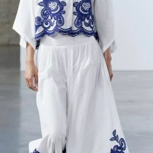 Zara 2 piece Maxi ensemble  with Blue on white Embroidery